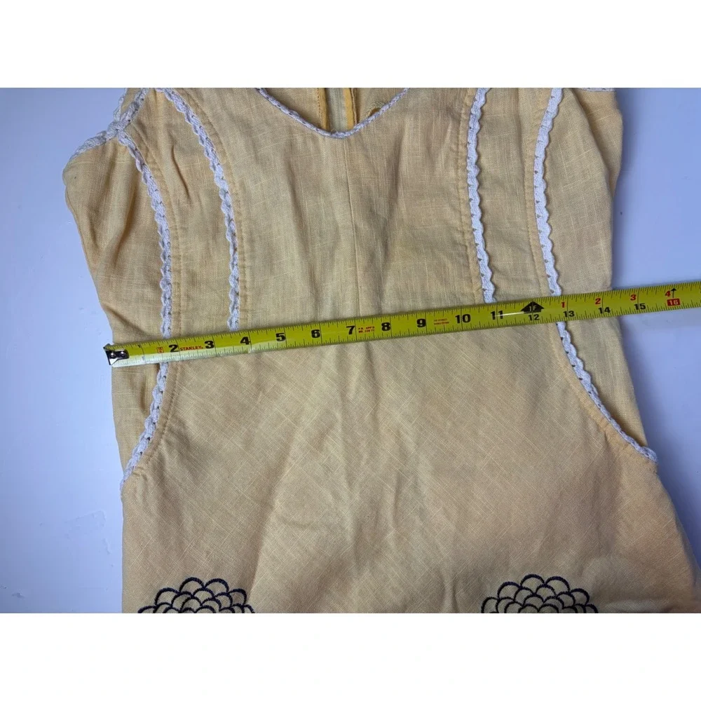 Knitted Dove Anthropologie Yellow Linen Floral Embroidered Lace TrimDress Small